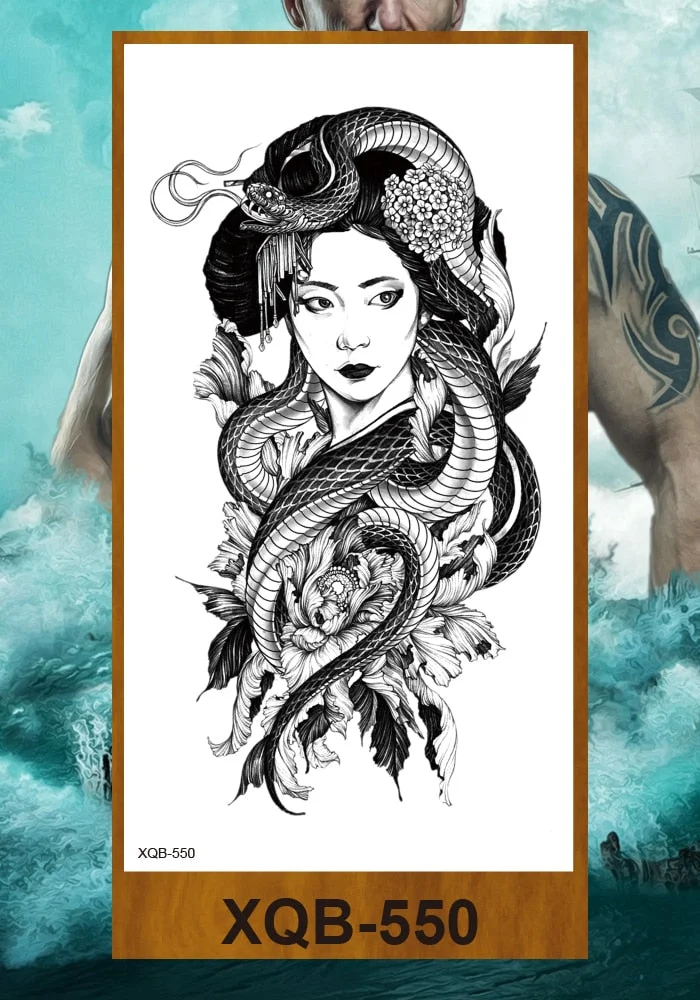 Temporary Tattoos Stickers Beauty & Snake Bear Owl Fox Mermaid Egypt Queen Sexy Men Women Girl Flower Arm Body Chest Fake Tatoo