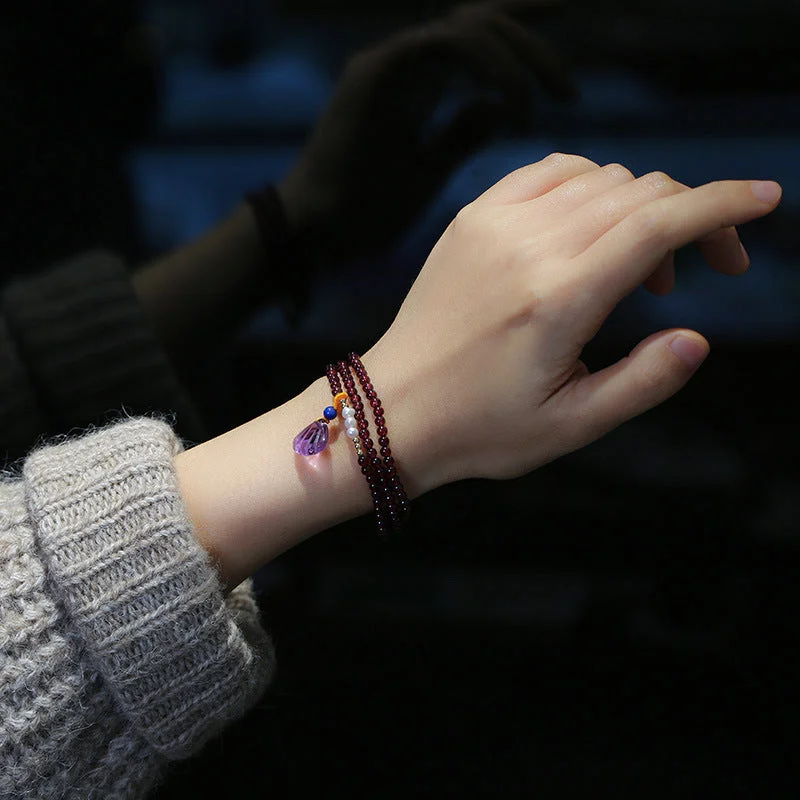 108 Purple Garnet Shell Pearl Mala Bracelet