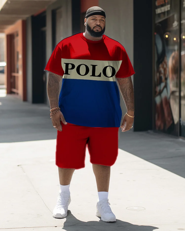 Men's Plus Size Business POLO Color Block Casual Walker Short Sleeve Shorts Set