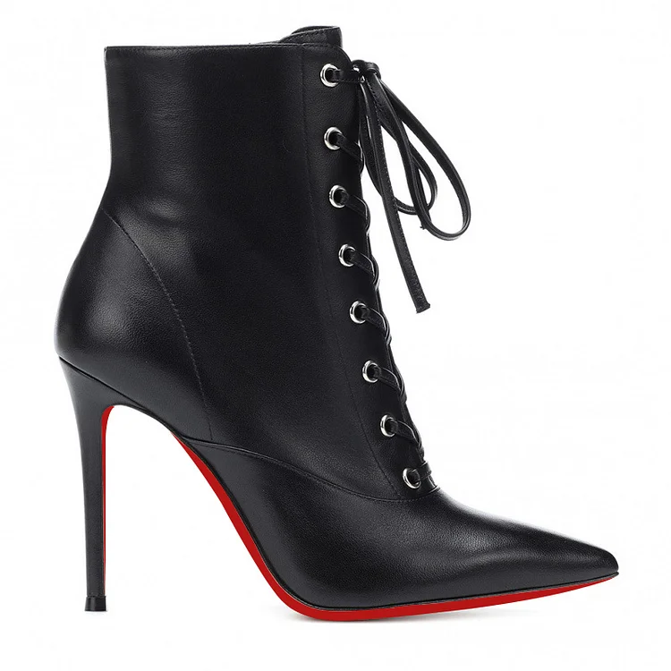 100mm/120mm Women's Pointy Toe Lace-up Stiletto High Heel Red Bottom Ankle Boots VOCOSI VOCOSI