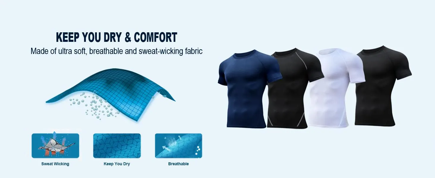 5 Pack Men’s Compression Shirts Short Sleeve Cool Dry Sports Athletic Workout Base Layer Undershirt T-Shirt Tops Fit summerwins