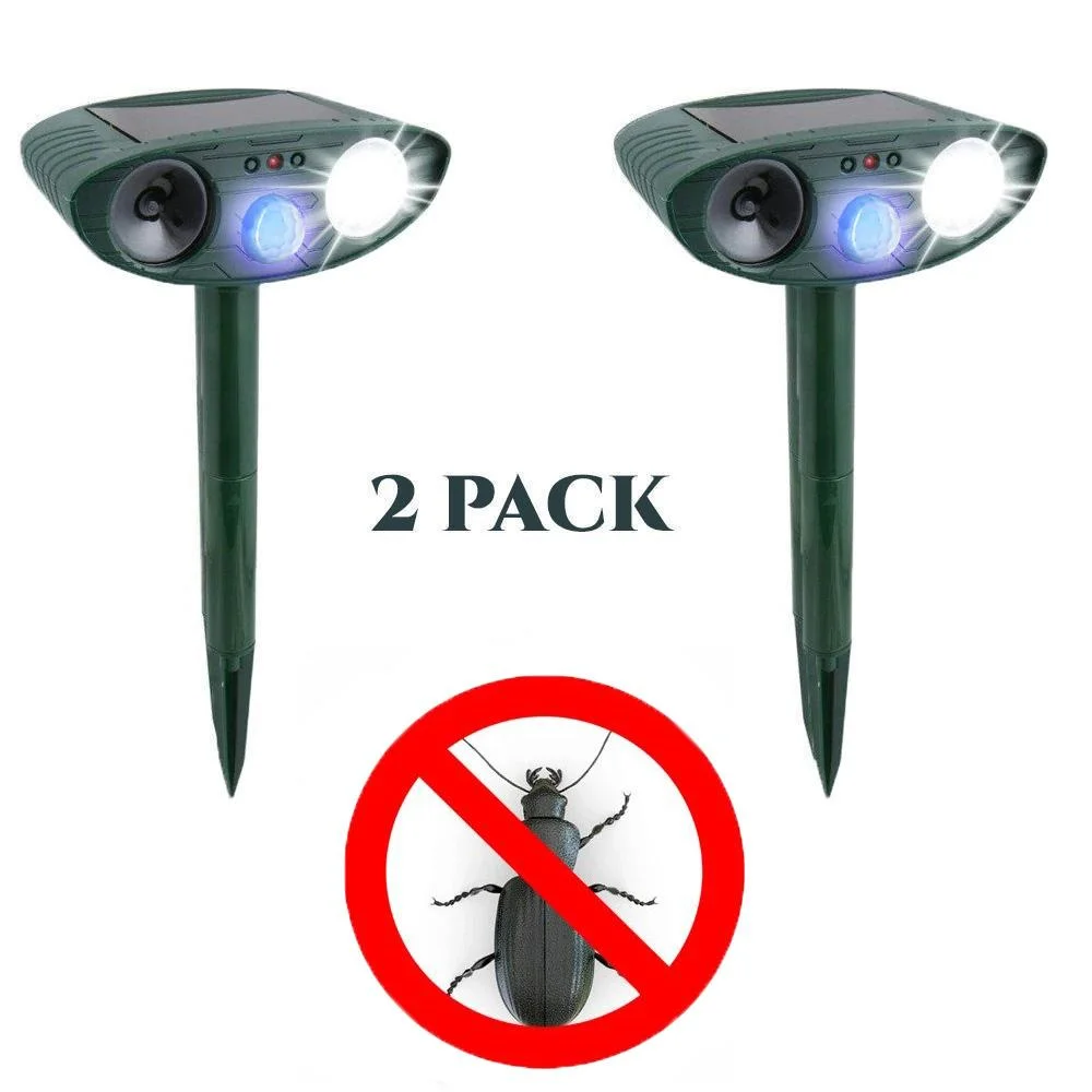 Beetle Outdoor Ultrasonic Repeller PACK OF 2 - Solar Powered Ultrasonic Animal & Pest Repellant - Get Rid of Beetles in 48 Hours or It's FREE - vzzhome
