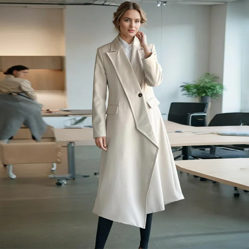 Zingj Fashion Irregular Design Long Coat 2025 Summer New Slant Door Fowl Solid Color With Wind Coat Woman