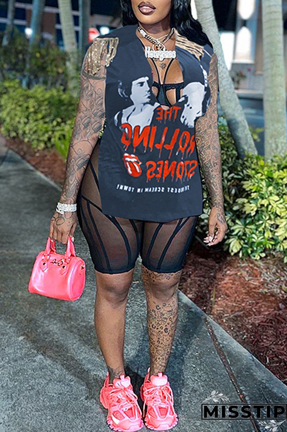 Brown Fashion Casual Print Tassel Patchwork V Neck T-Shirts