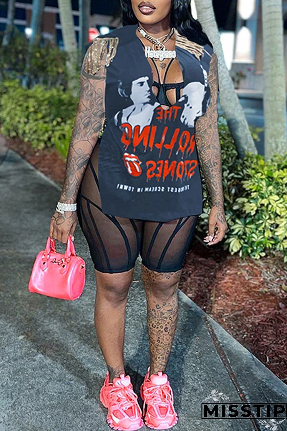 Brown Fashion Casual Print Tassel Patchwork V Neck T-Shirts