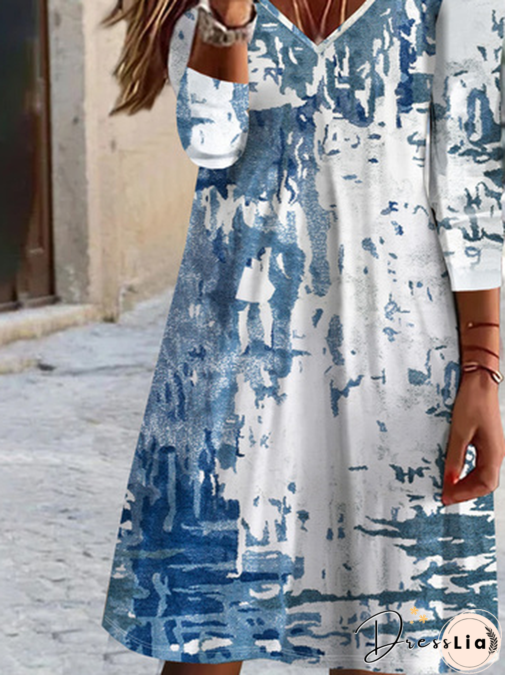 Abstract Printed Casual Loose V Neck Dresses