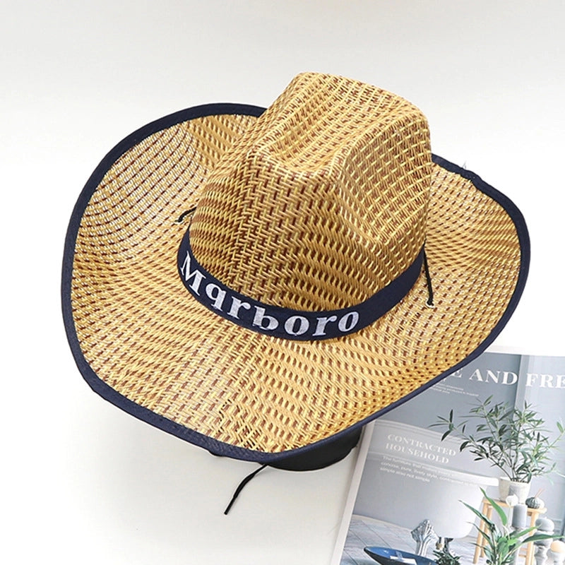 Men’s Minimalist Solid Color Big Eaves Straw Hat