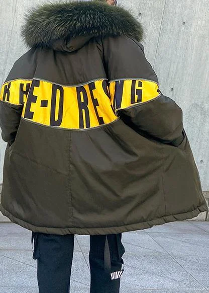 New army green overcoat plus size snow jackets hooded faux fur collar winter outwear