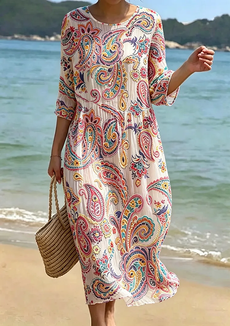 Women's Floral Embroidered Smocked Waist Midi Dress