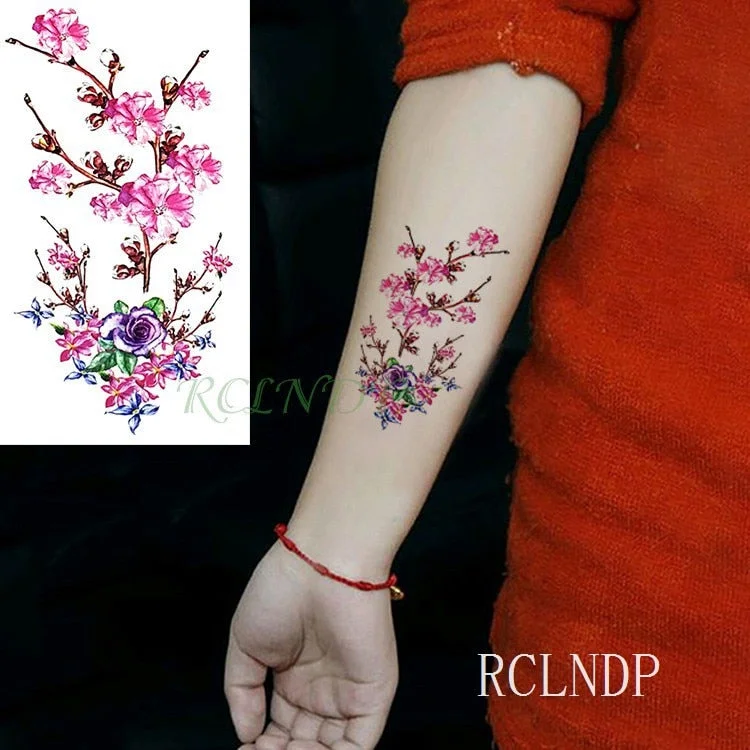 Waterproof Temporary Tattoo Sticker Rose Flower Leaf Letter Black Small Body Art Flash Tatoo Fake Tatto for Kids Girl Men Women