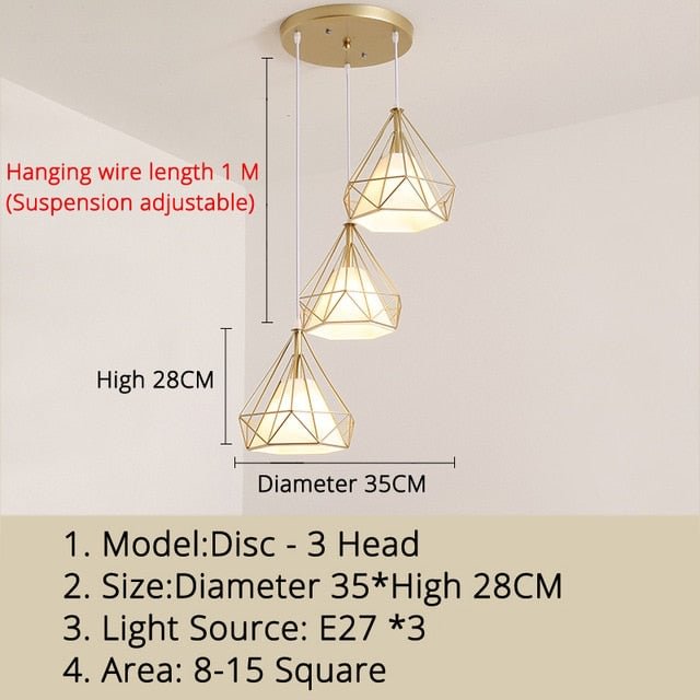 Gold Color Pendant Lights Triangle Shape Nordic Style 1head/3heads  Hanging Lamp Simple Metal Lights Fixtures Deco Abajur