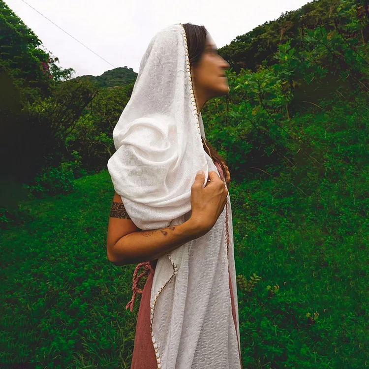 Tribal quilted embroidered cotton and linen scarf
