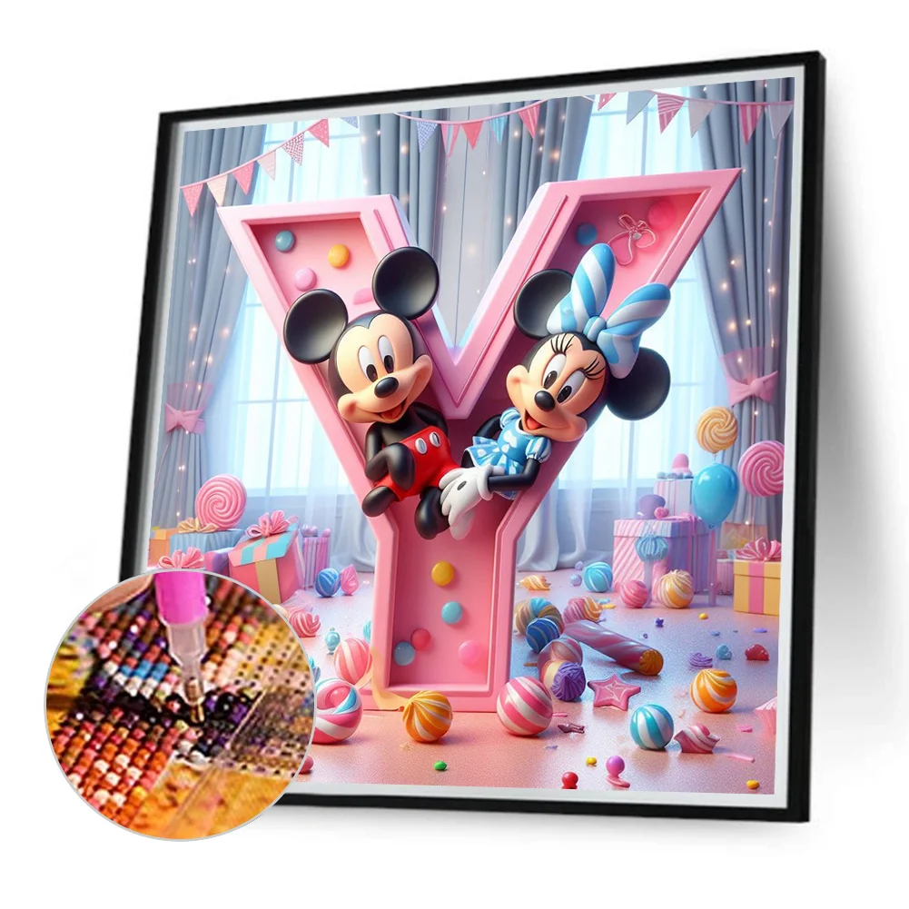 Full Round Diamond Painting 40*40cm - Mickey Minnie Alphabet