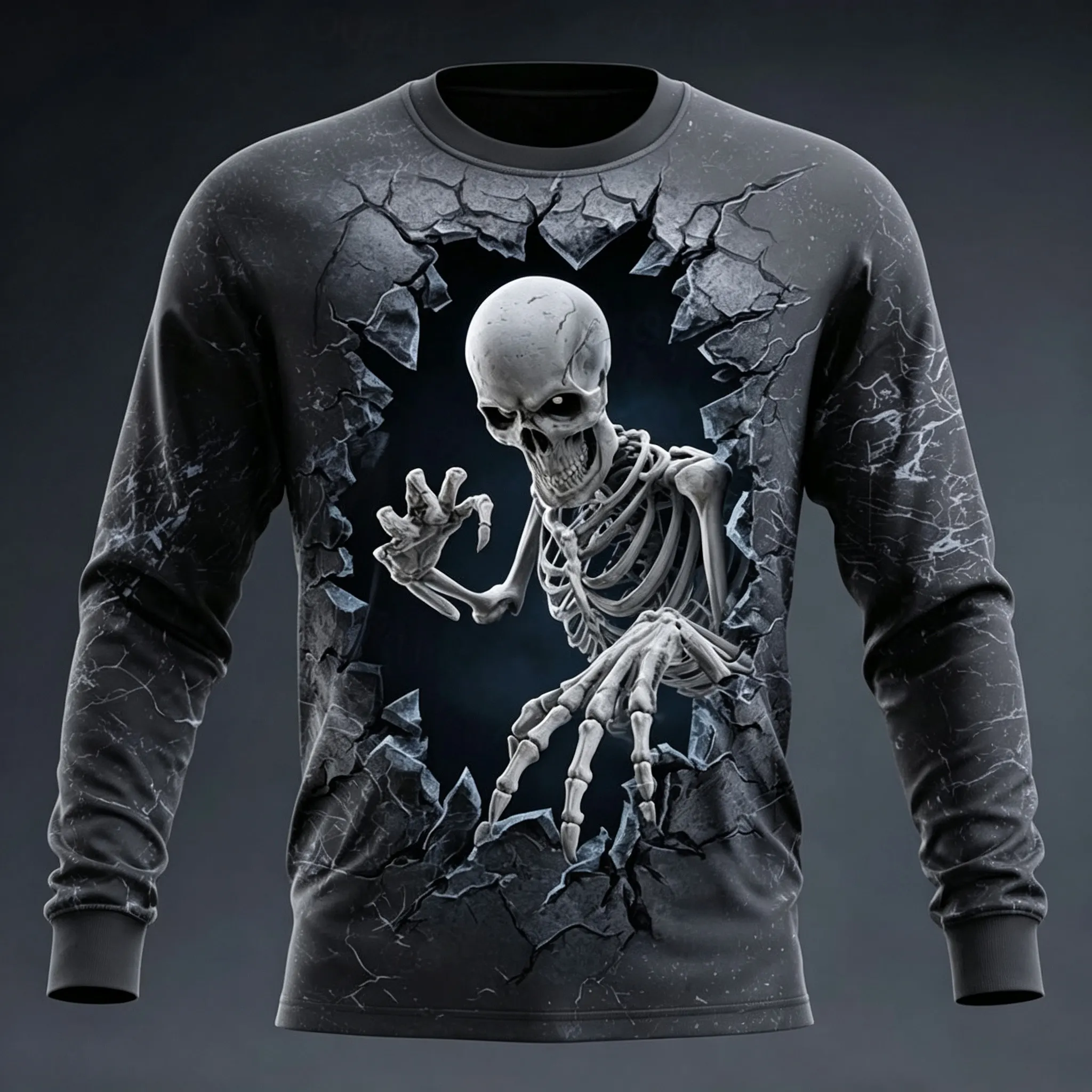 Men's Retro Halloween Skull 3d Print Long-sleeve T-shirt artswardrobe