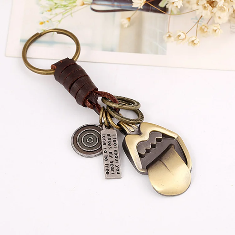Alloy Tongue Vintage Woven Cowhide Keychain