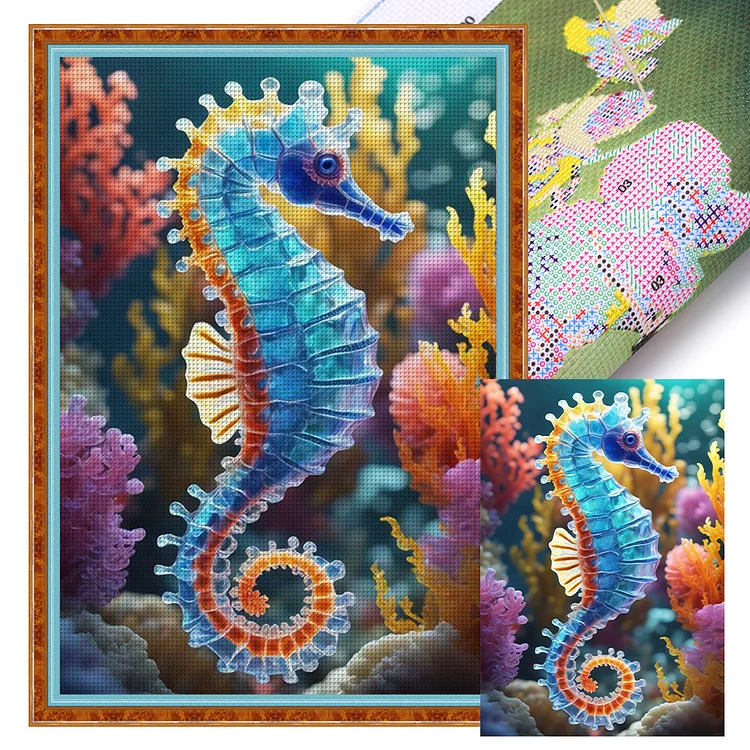 【Huacan Brand】Seahorse 11CT Stamped Cross Stitch 40*60CM