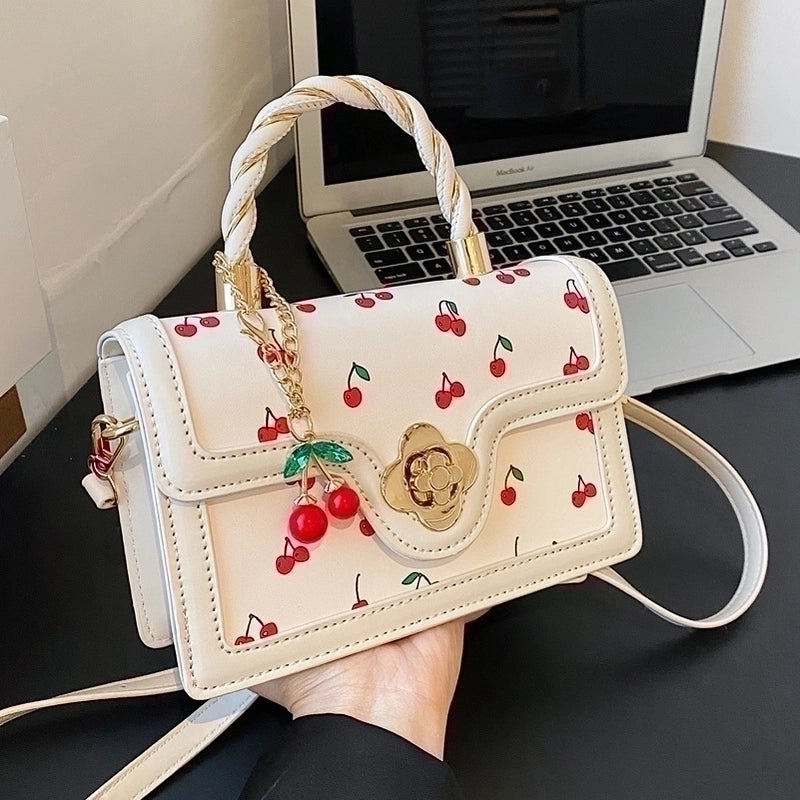 Women’s Pu Leather Fruit Fashion Metal Button Square Buckle Handbag Crossbody Bag