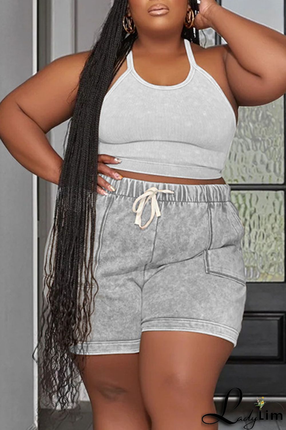 Rose Red Casual Print Patchwork Spaghetti Strap Plus Size Two Pieces