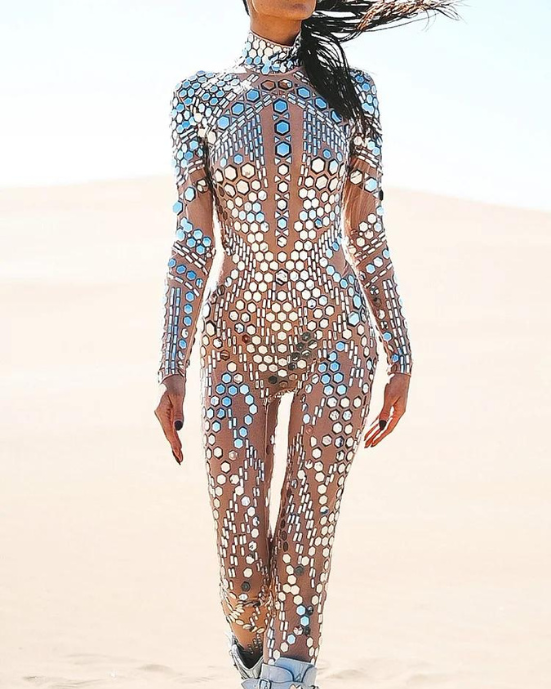 Bright Color Polka Dot Lens Slim Jumpsuit