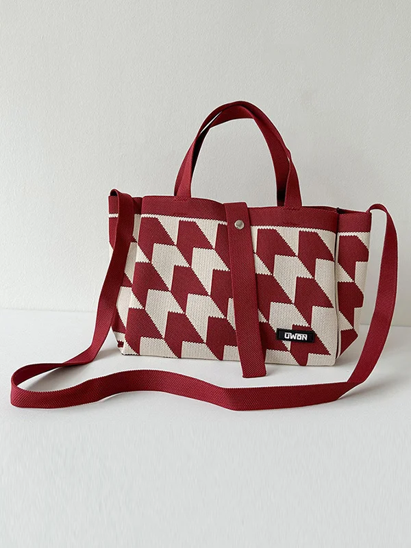 Woven Split-Joint Contrast Color Handbags Bags