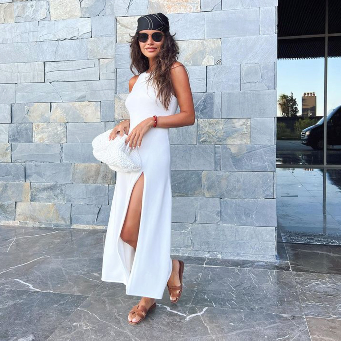 Ootddress Summer New Sleelvess Slim Bodycon Dress Women Casual High Split Out Solid Holiday Beach Sundress White Tank Dresses 2025