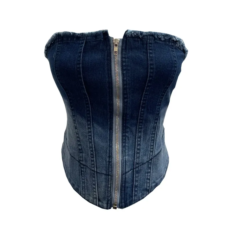 Nigikala Nigikala Shooting 2025 Spring And Summer New Trend Hair Edge Gradient Design Brush Denim Zipper Shirt Vest 2701