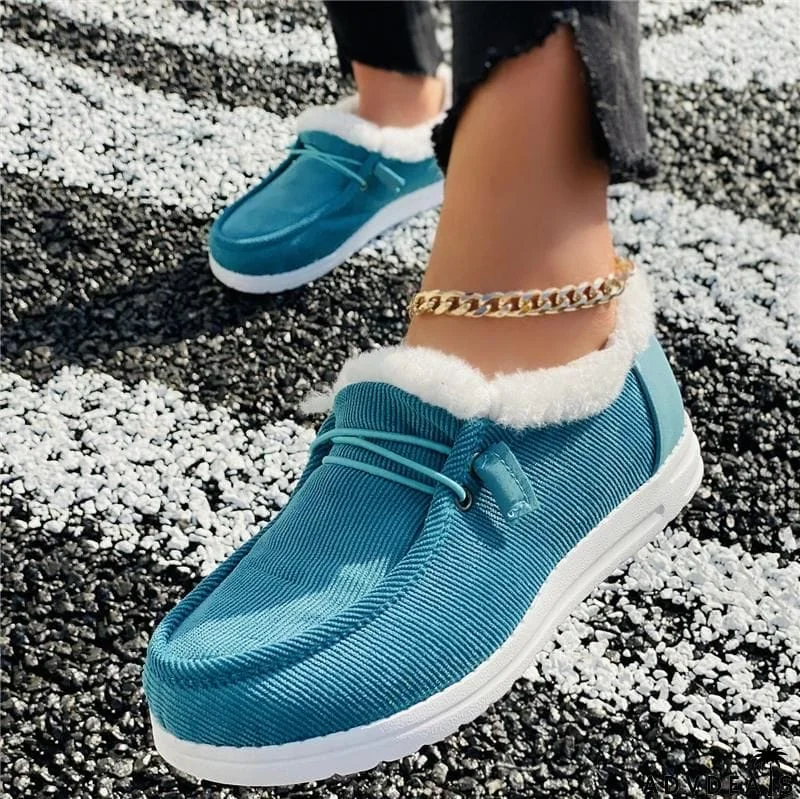Cozy Warm Fur Lining Corduroy Non-Slip Flat Loafers