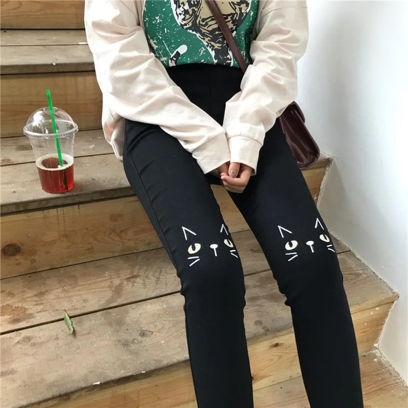 Black Kitty Cat Embroidery Pants SP1711456