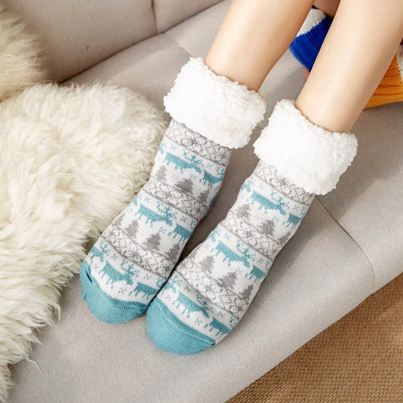 Women's Slippers for Home Floor Sock Fur Slippers Warm Plush Bedroom Slippers Silicone Non-slip Slippers Women Soft Female Shoes