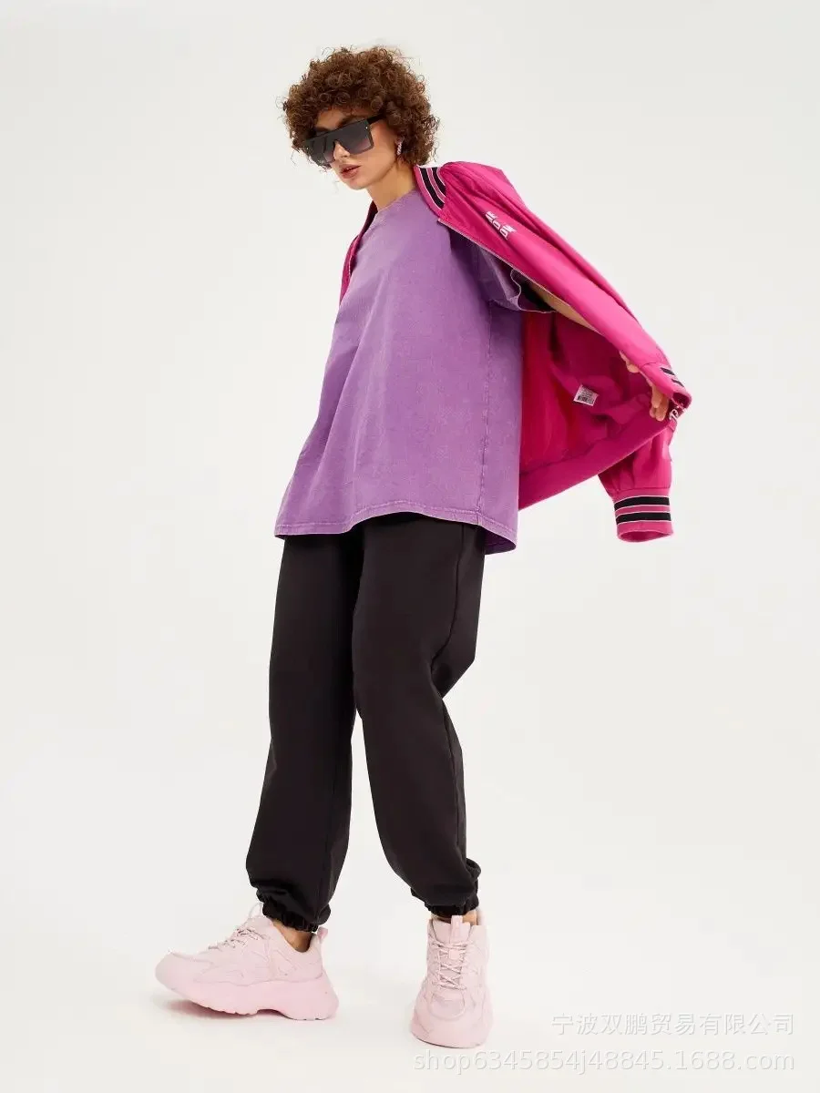 Athvotar Athvotar Spring And Summer New Solid Color T-Shirt Women's Water Wash To Make Old Batik Coat Hot Cotton Short Sleeves