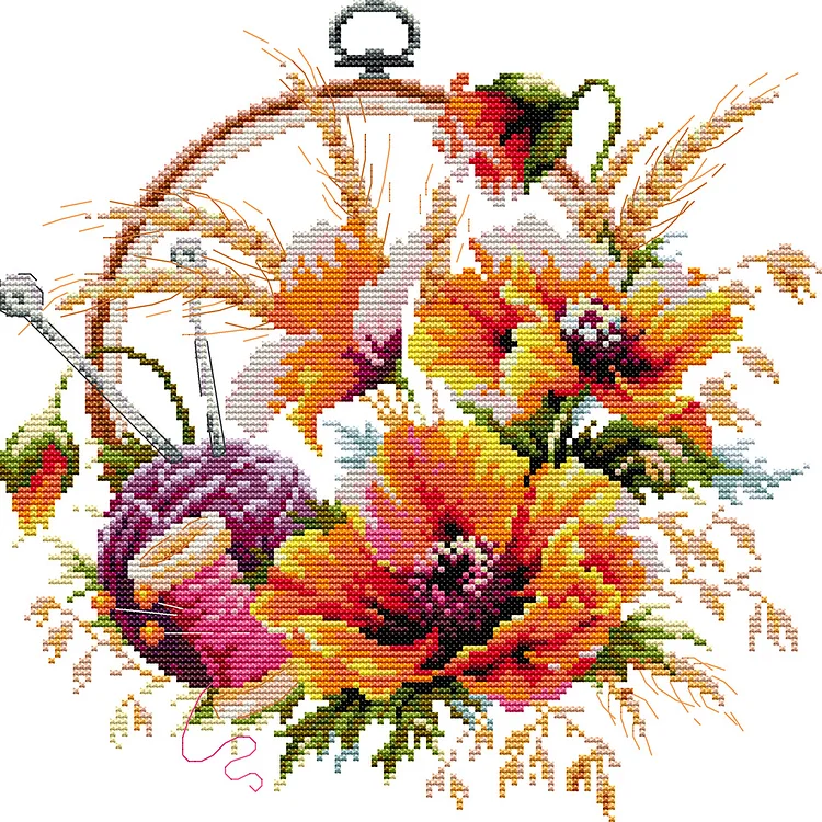 Poppy Basket - 14CT Joy Sunday Stamped Cross Stitch(32*32cm)