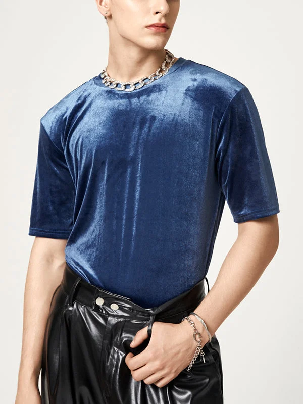 Aonga - Men's Velvet Round Neck Short Sleeve T-ShirtsH