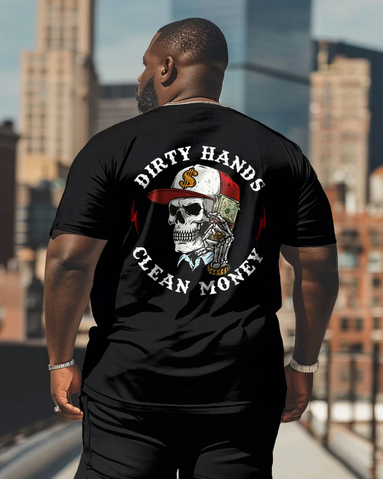Dirty Hands Clean Money Crewneck Short Sleeve Men's Plus Size T-Shirt