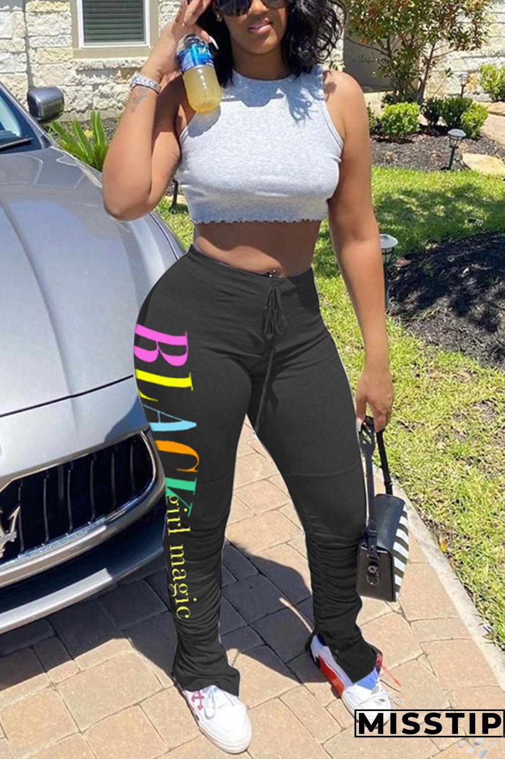 Light Green Fashion Casual Letter Printed Sports Pants