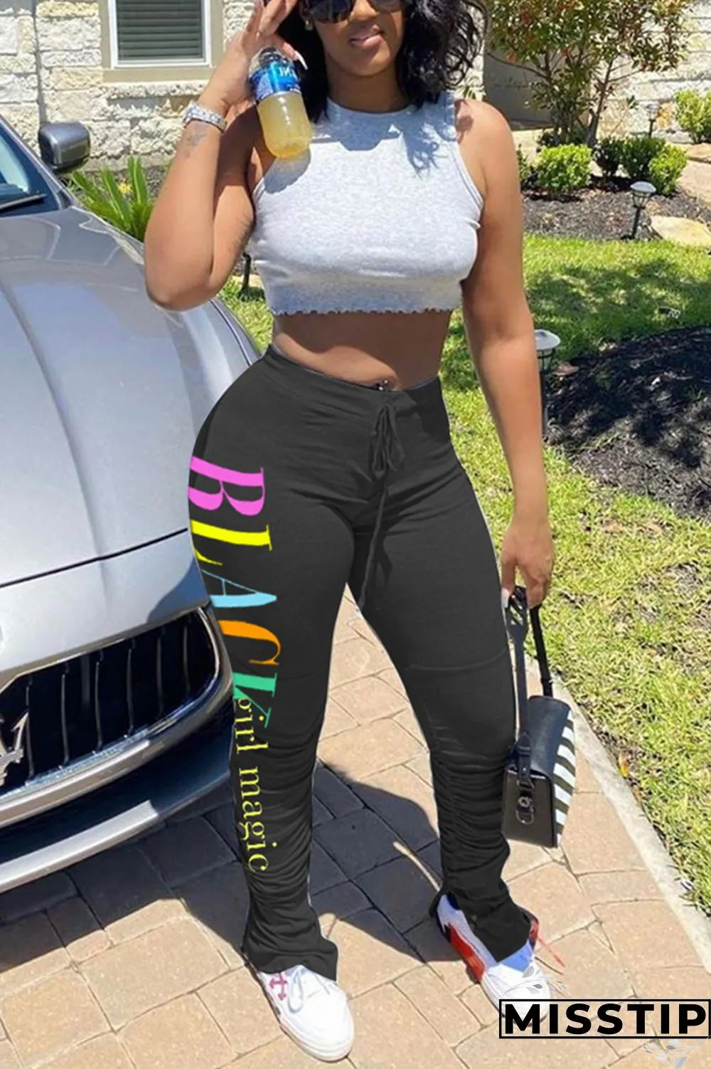 Light Green Fashion Casual Letter Printed Sports Pants