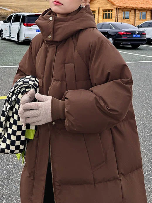 Women Long Sleeve Solid Zipper Loose Down Jacket Coats