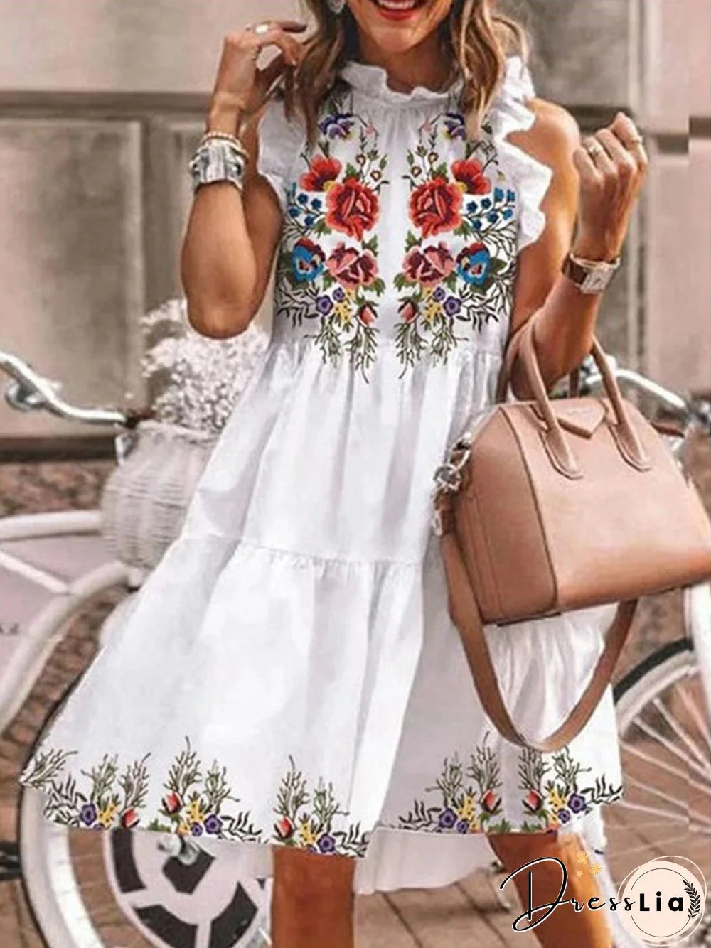 Flower Print Ruffle Cake Dress P12030