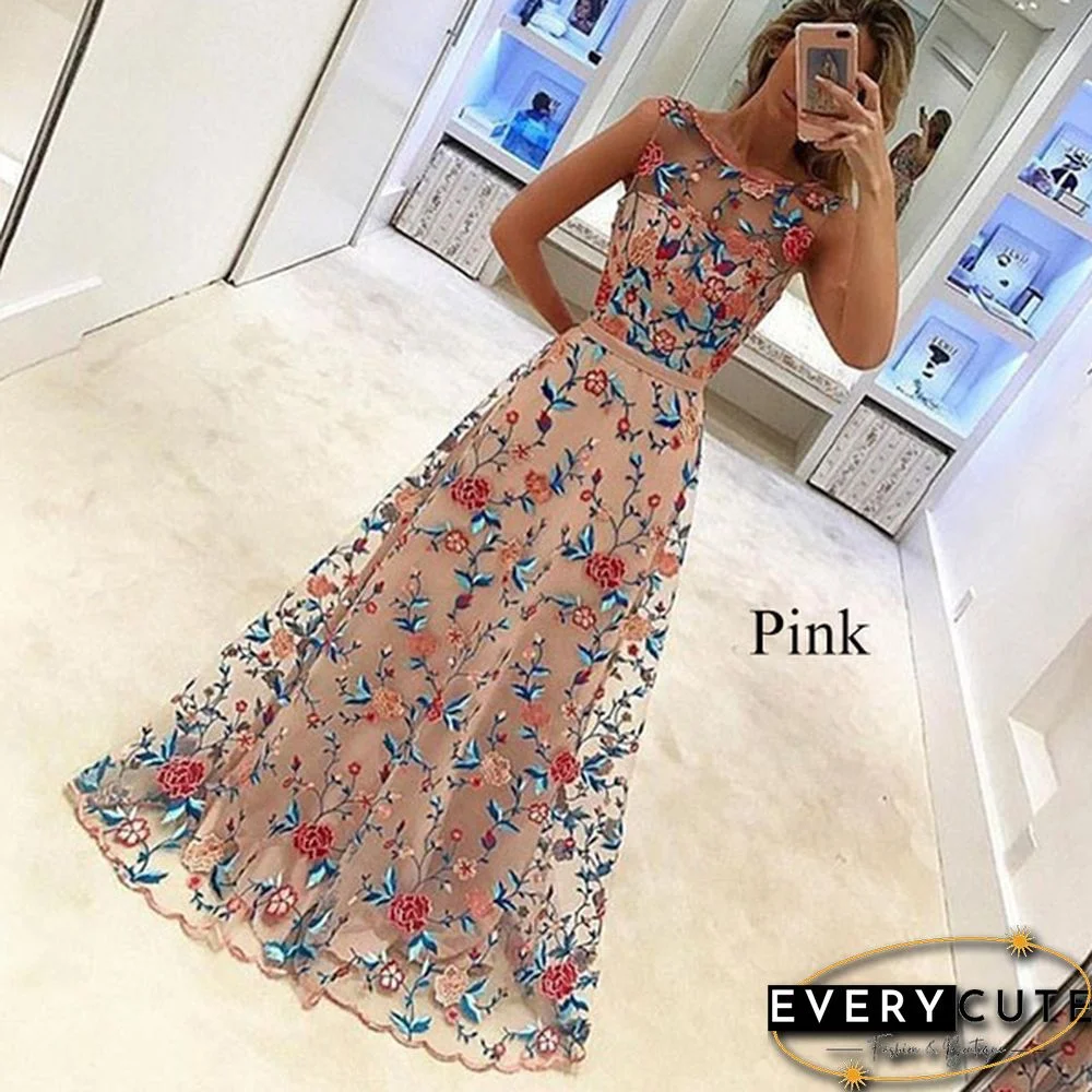 Fashion Luxury Gorgeous Prom Dress Sleeveless Floral Embroidery Evening Long Dress Slimming Sexy Wedding Party Ceremony A Line Dress Formal Dress