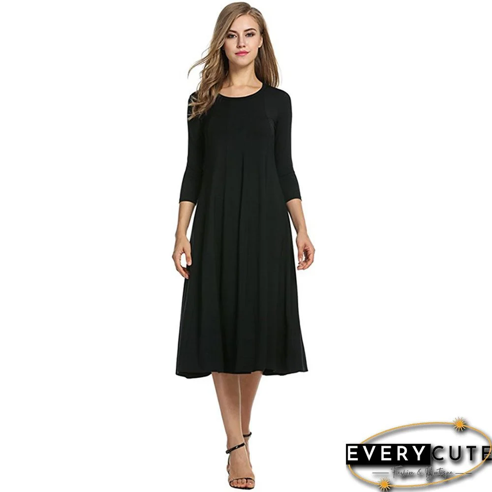 Black 3/4 Sleeve High Waist Casual Dress