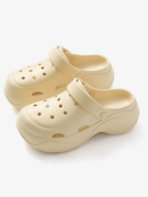Hollow Round-Toe Solid Color Crocs Sandals Slippers
