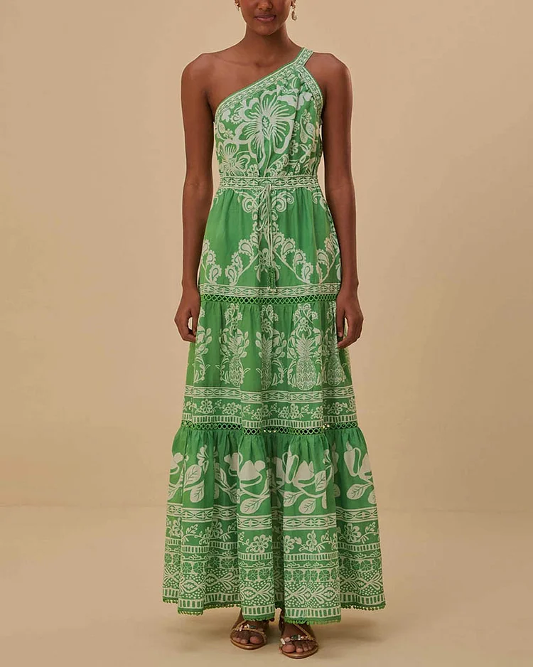Women's Fashion Printed Loose One Shoulder Dress