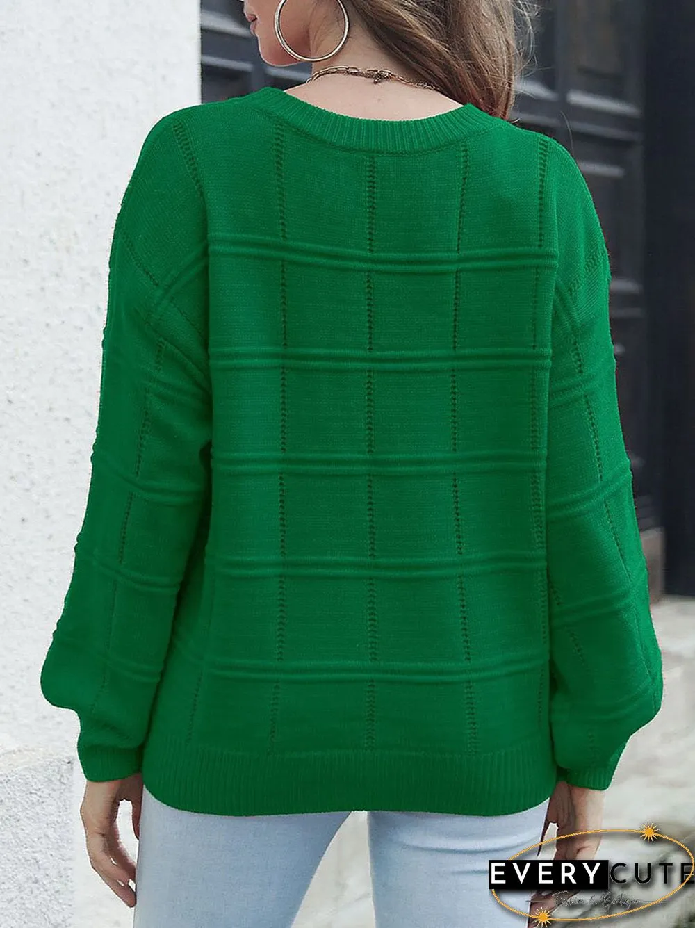 Check Pattern Long Sleeve Crew Neck Loose Sweater