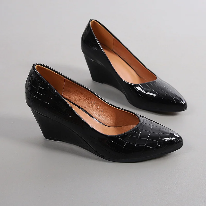 Wongn Wongn And Autumn New Wedge Single Shoes Women Pointed Head Shallow High Heel Work Shoes Single Shoes