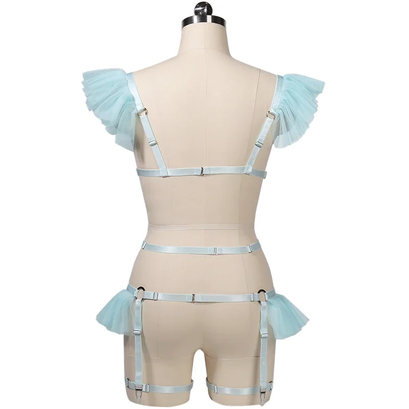 Billionm Sexy Lingerie Body Cage Pastel Punk Harness Belt Woman Pink Bow Chiffon Bra Kawaii Open Bust Top Bondage Ruffle Tutu Garter 2022