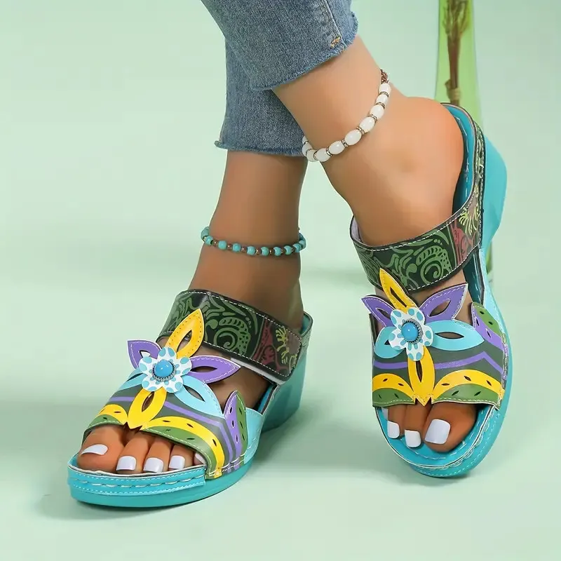 Yyvonne Summer New Large-Size Lady Slope And National Wind Sandals Light And Comfortable Women's Cool Slippers