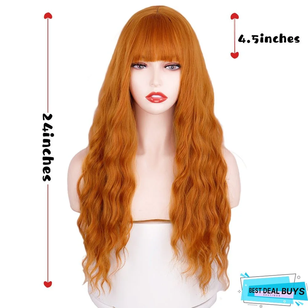 Qi Bangs Long Curly Wavy Chemical Fiber Wig Head Cover