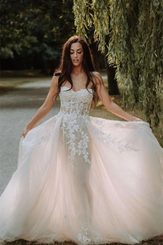 Miabel Tulle Sweetheart A-Line Lace Appliques Wedding Dress