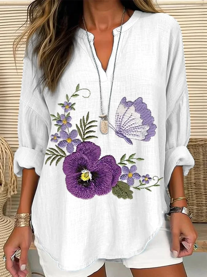 Women's Purple Flower Butterfly Print Alzheimer's Awareness Support Shirt socialshop