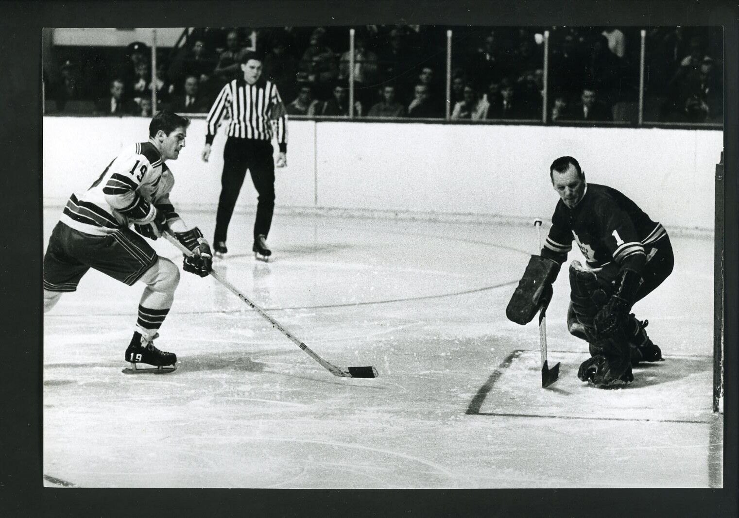 Jean Ratelle & Johnny Bower Press Original Photo Poster painting Rangers Toronto Maple Leafs