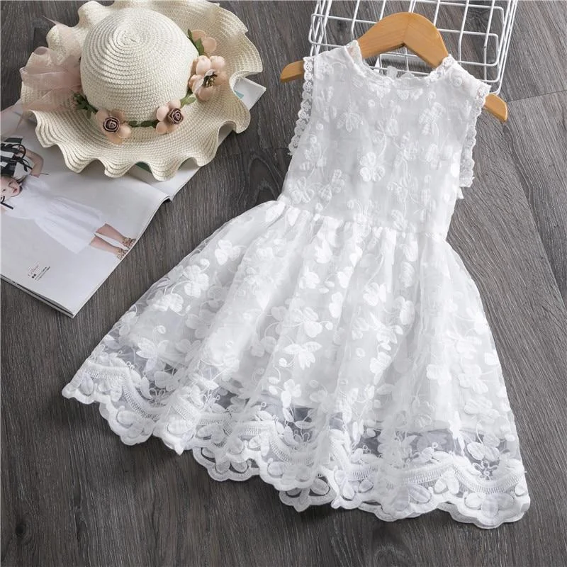 Girls Lace Embroidery Dress Spring Flower Tutu Ball Gown 3 4 5 6 7 8 Years Kids Birthday Party Princess Costume Children Clothes